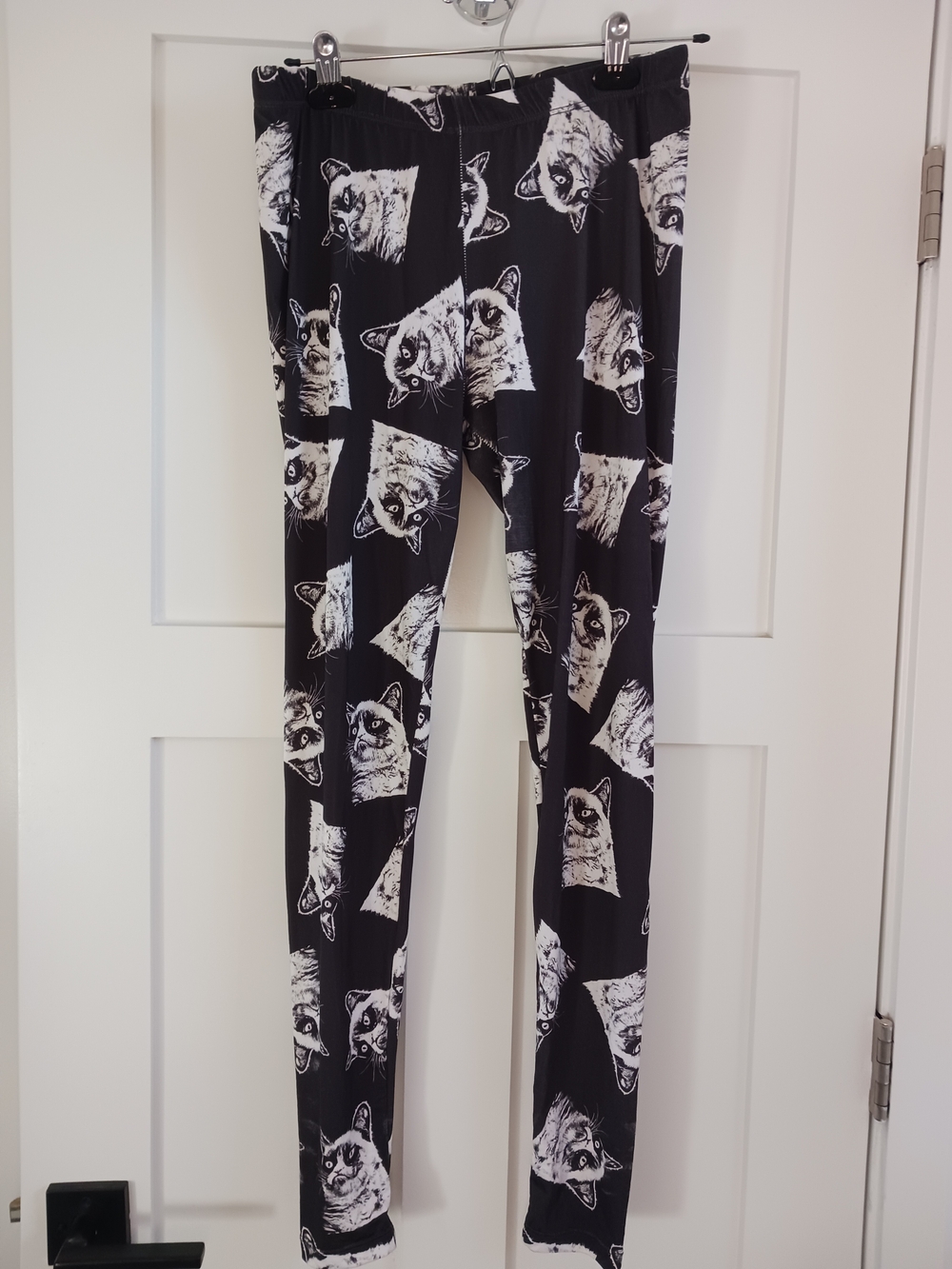 Ripple Junction Black and White Cat Face Kids Leggings